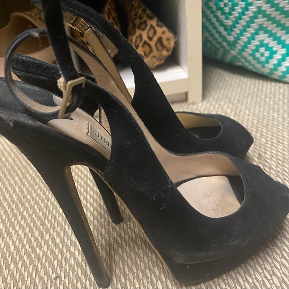 Jimmy Choo black velvety suede platform sandals - Picture 2 of 4